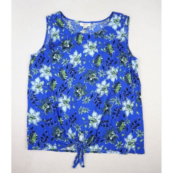 STYLE & CO - WOMEN'S BLUE FLORAL PRINT TANK TOP TIE HEM - SIZE L - Picture 1 of 10